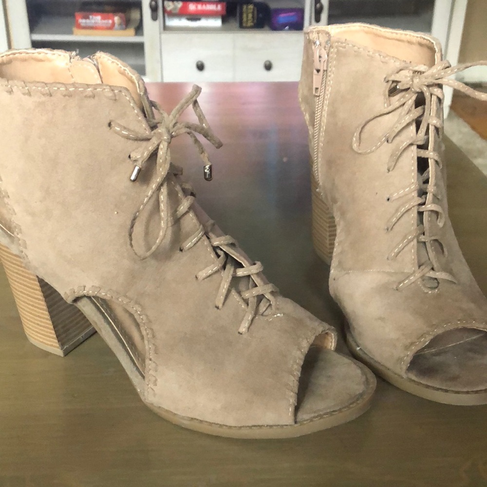 Lace up open toe booties